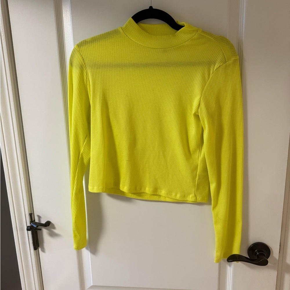 Bardot Neon Yellow Ribbed Sweatshirt